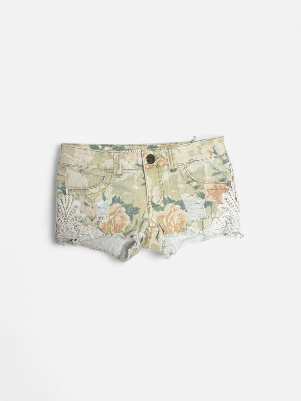Mossimo Supply Co. Floral Lace-Trim Yellow Denim Shorts